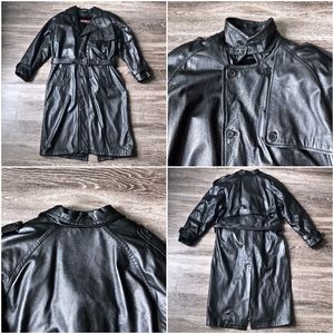 PHASE 2 Black Leather Trench Coat with Liner